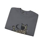 Gothic Botanical Cat Sweatshirt | Crescent Moon, Ornate Florals