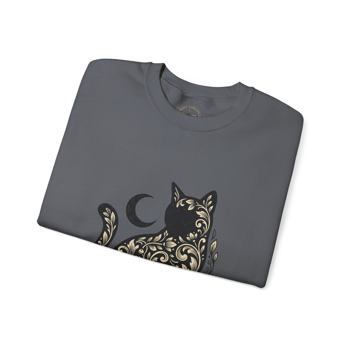 Gothic Botanical Cat Sweatshirt | Crescent Moon, Ornate Florals