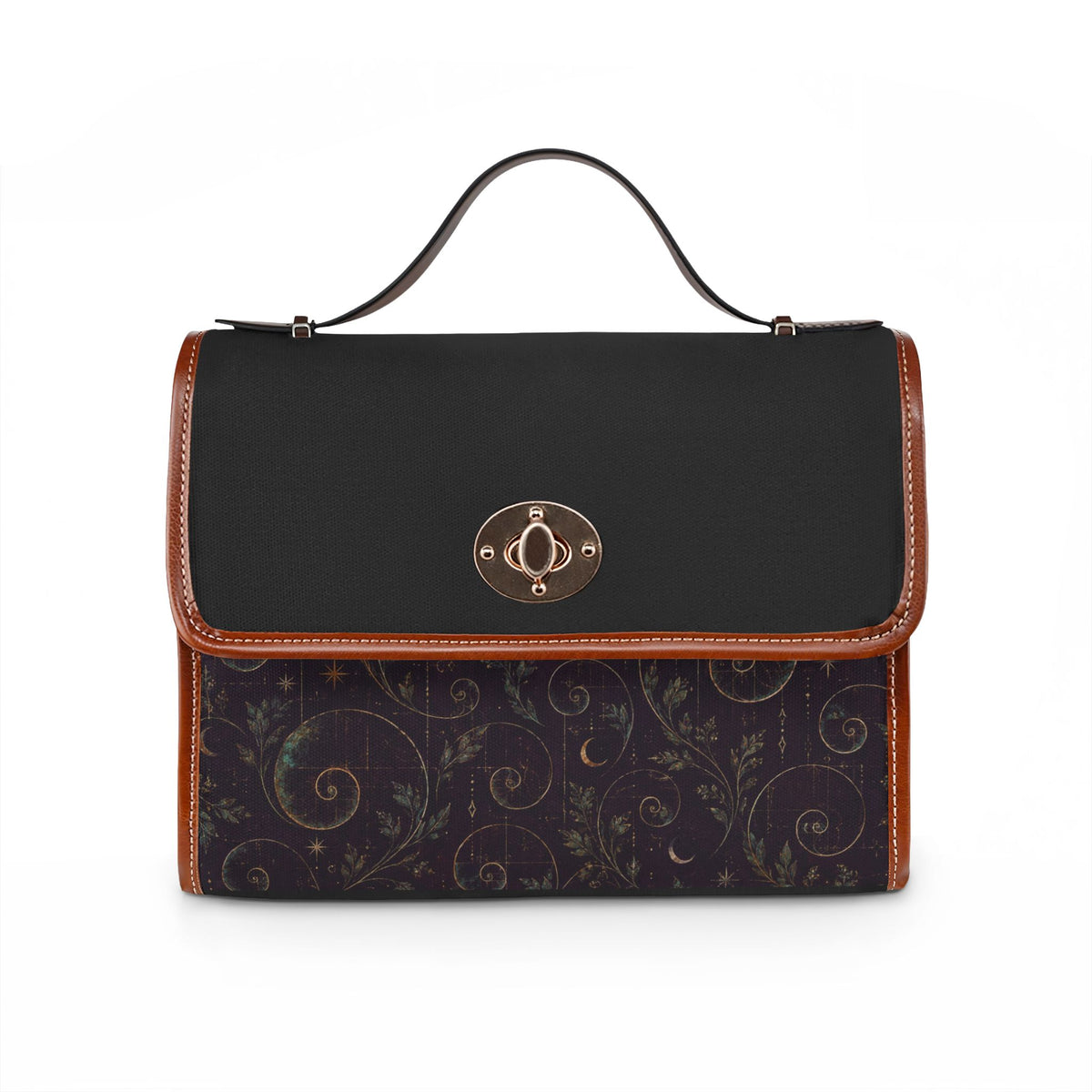 Minimalistic Dreamy Satchel Bag – Vintage Floral Accent, Leather-Trimmed Waterproof Handbag