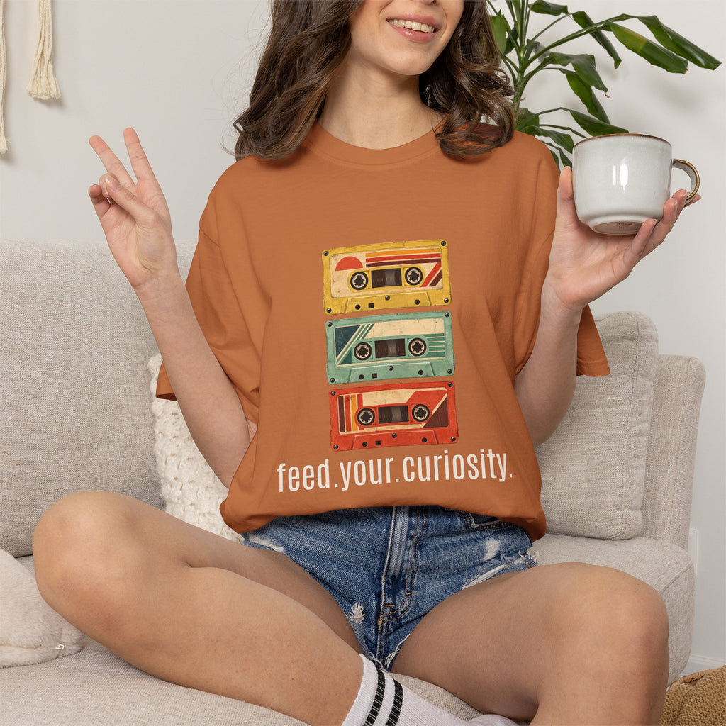 T-Shirt — Vintage Cassette Stack “feed.your.curiosity.” Retro Music Tee — view 23