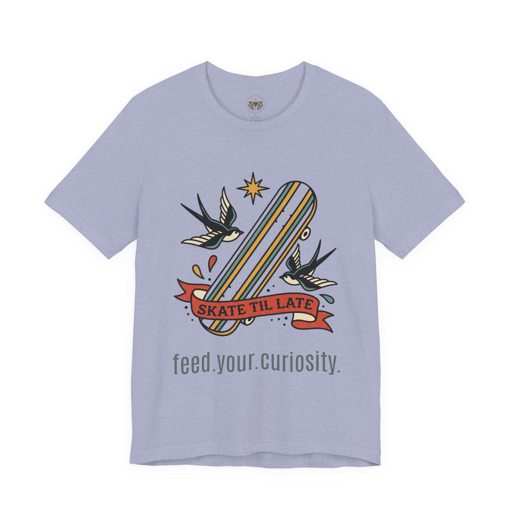 Skate Till Late Skateboard Tee | Traditional Tattoo Flash, Swallows & Banner — view 22