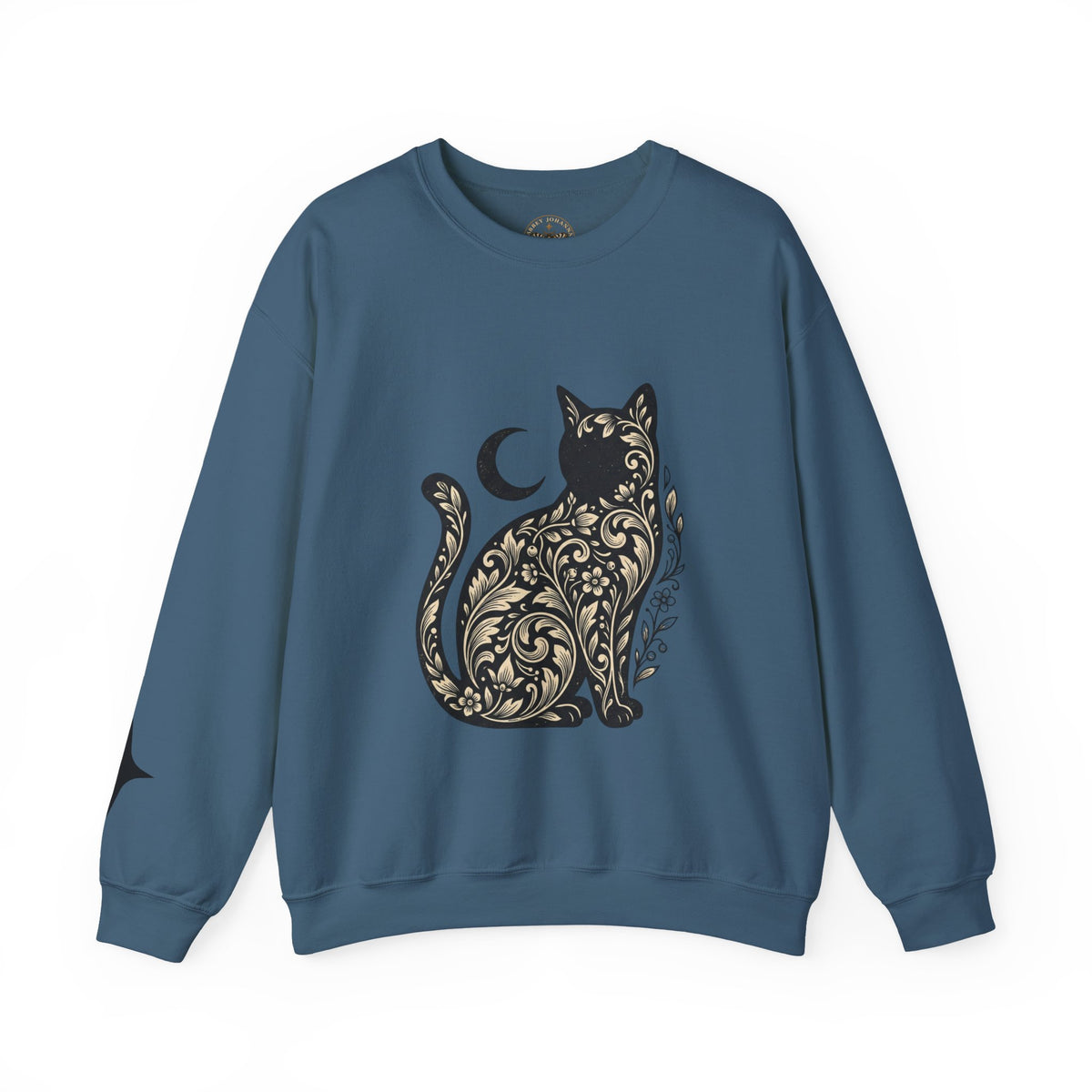 Gothic Botanical Cat Sweatshirt | Crescent Moon, Ornate Florals
