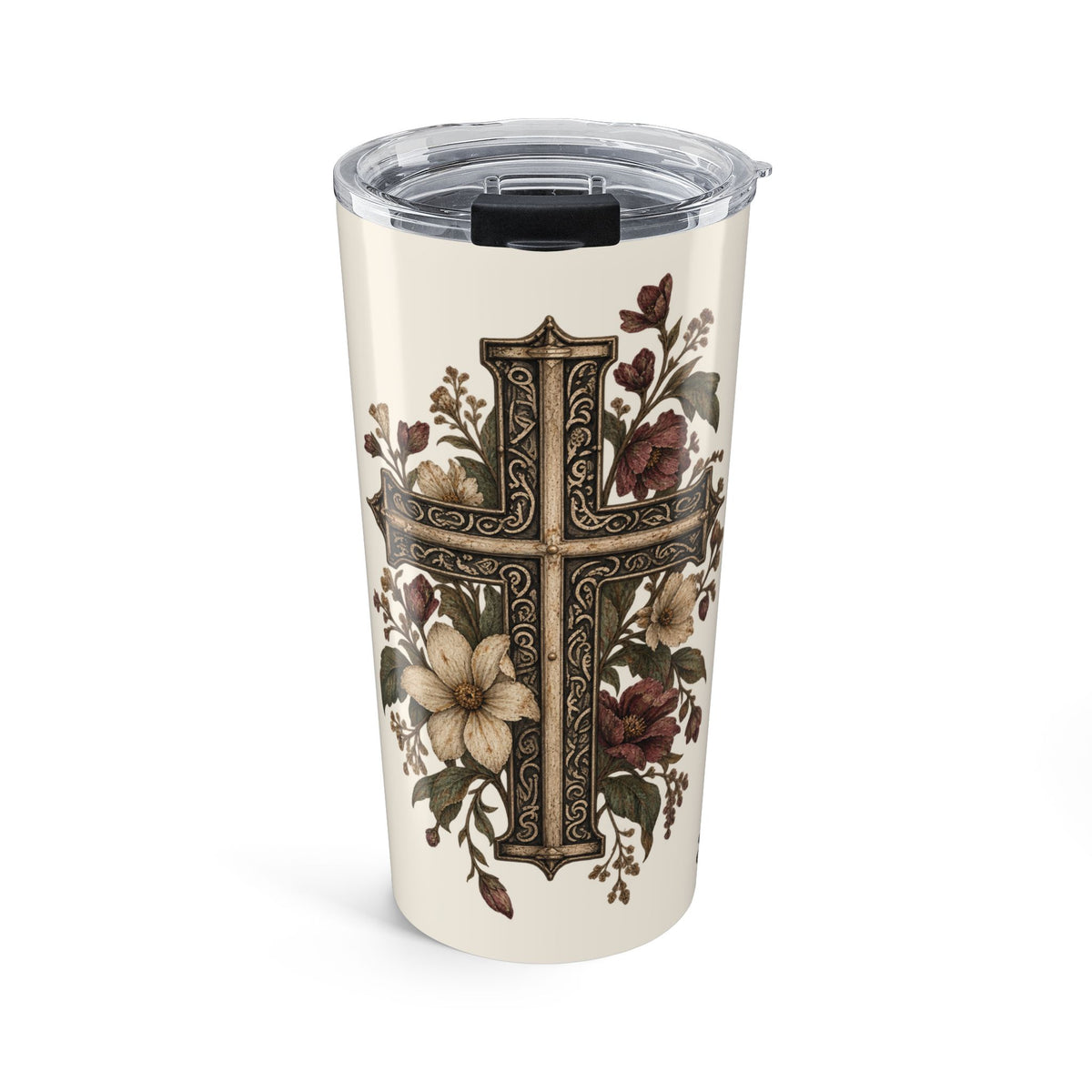 20oz Floral Cross Tumbler — Faith Scripture Travel Mug — view 4