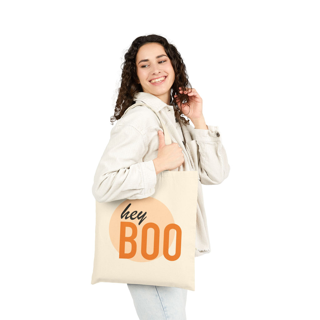 Hey Boo Cotton Tote — Cute Retro Halloween Reusable Bag — view 2