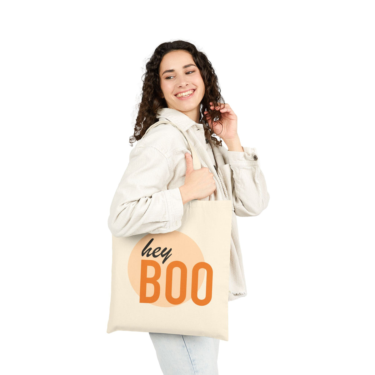 Hey Boo Cotton Tote — Cute Retro Halloween Reusable Bag — view 2