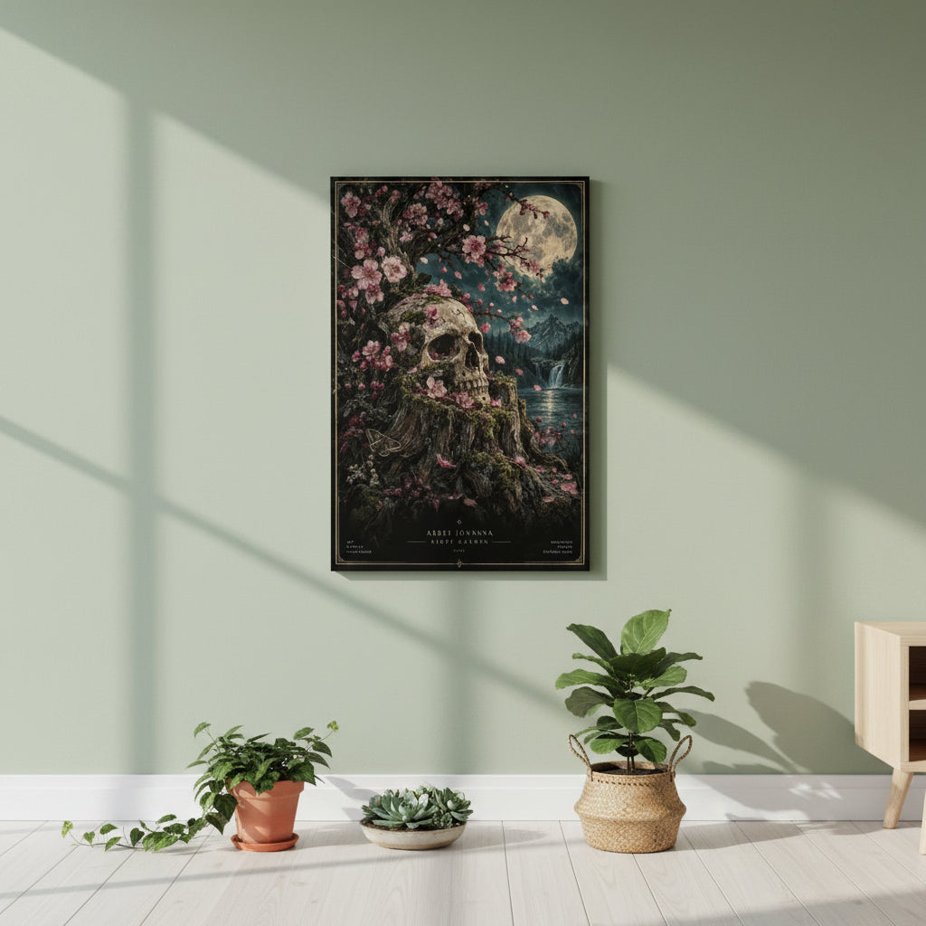 Gothic Sakura Skull Garden Art Print | Night Garden No. 001