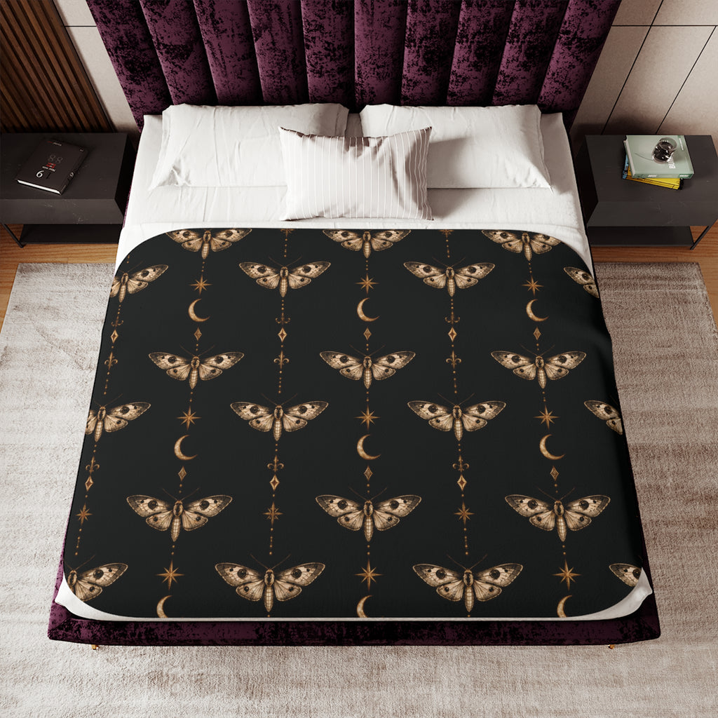 Moon & Moth Sherpa Blanket — Cozy Celestial Throw for Mystical Home Décor — view 1