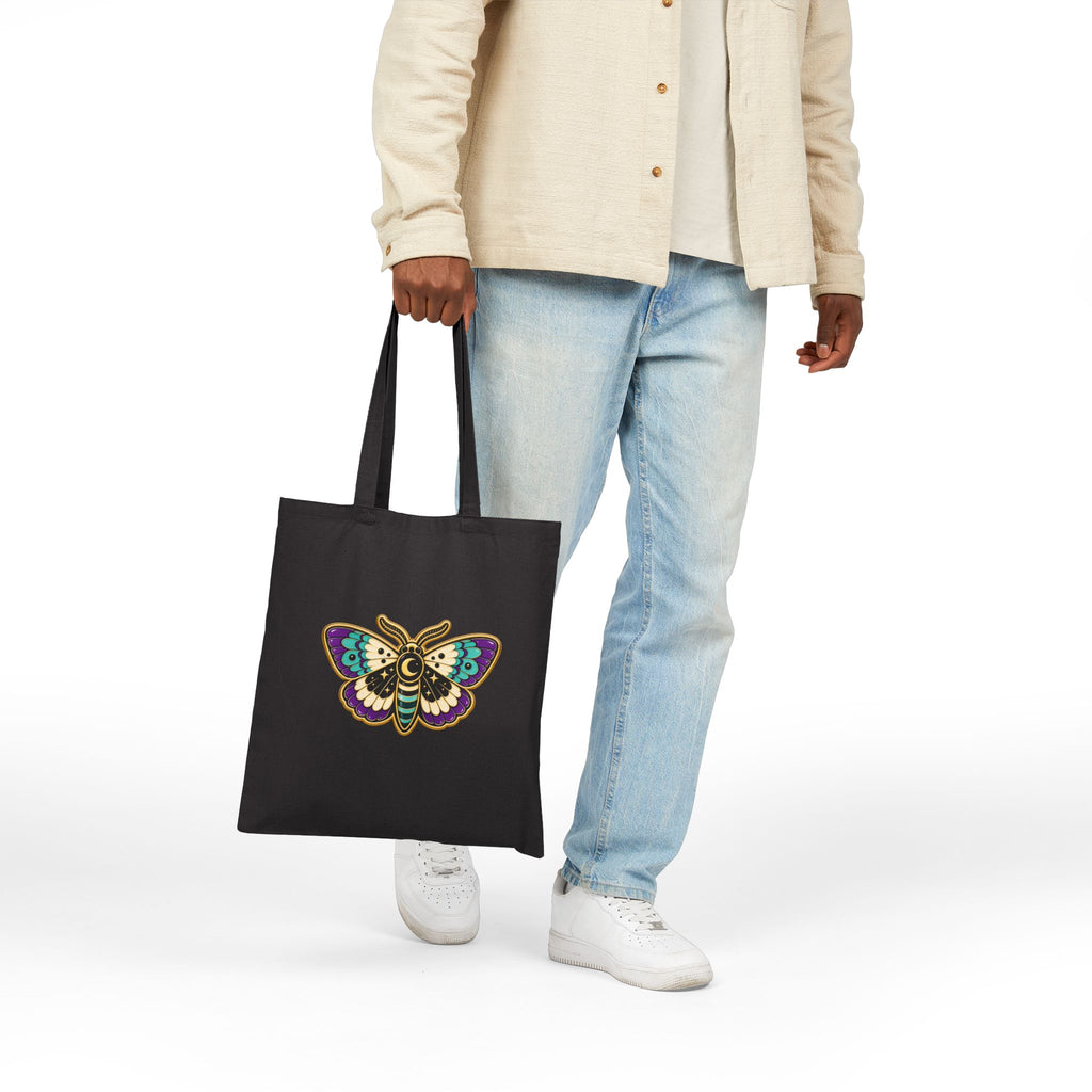 Mothy Moth – Colorful Moth Tote Bag | Cotton Canvas Gothic Botanical Bag — view 6