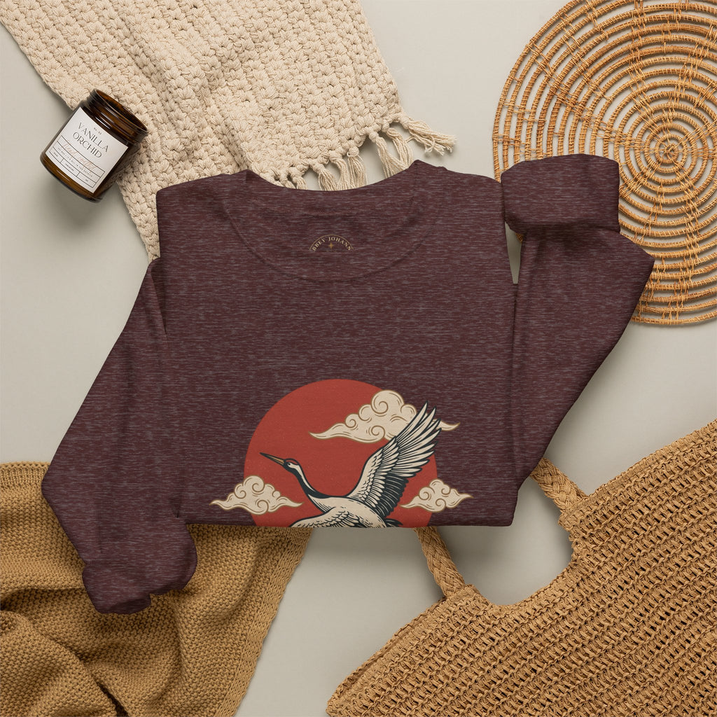 Traditional Tattoo-Style Crane Illustration Sweatshirt | Vintage Flash, Limited Palette — view 47