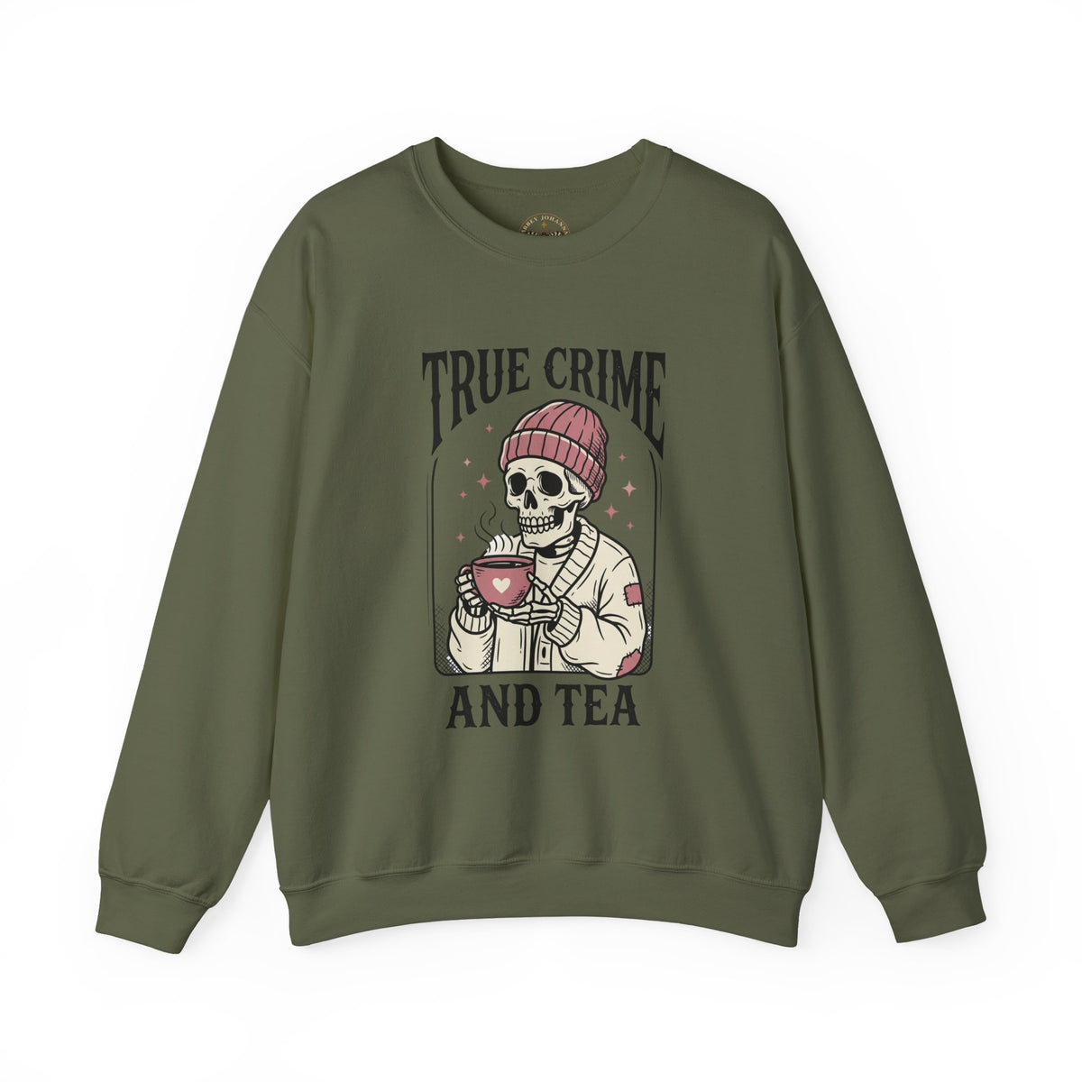 True Crime and Tea Sweatshirt | Skull Tea Mug Graphic, Podcast Lover Crewneck — view 3