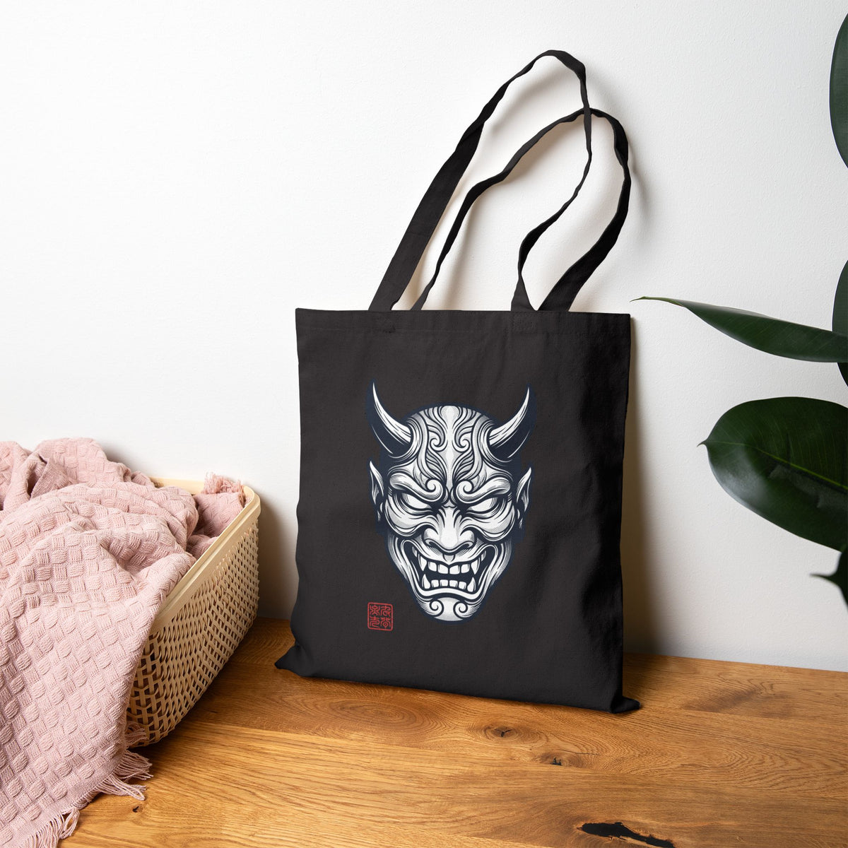 Hannya Mask Tote | Traditional Tattoo-Inspired, Vintage Flash Canvas — view 5