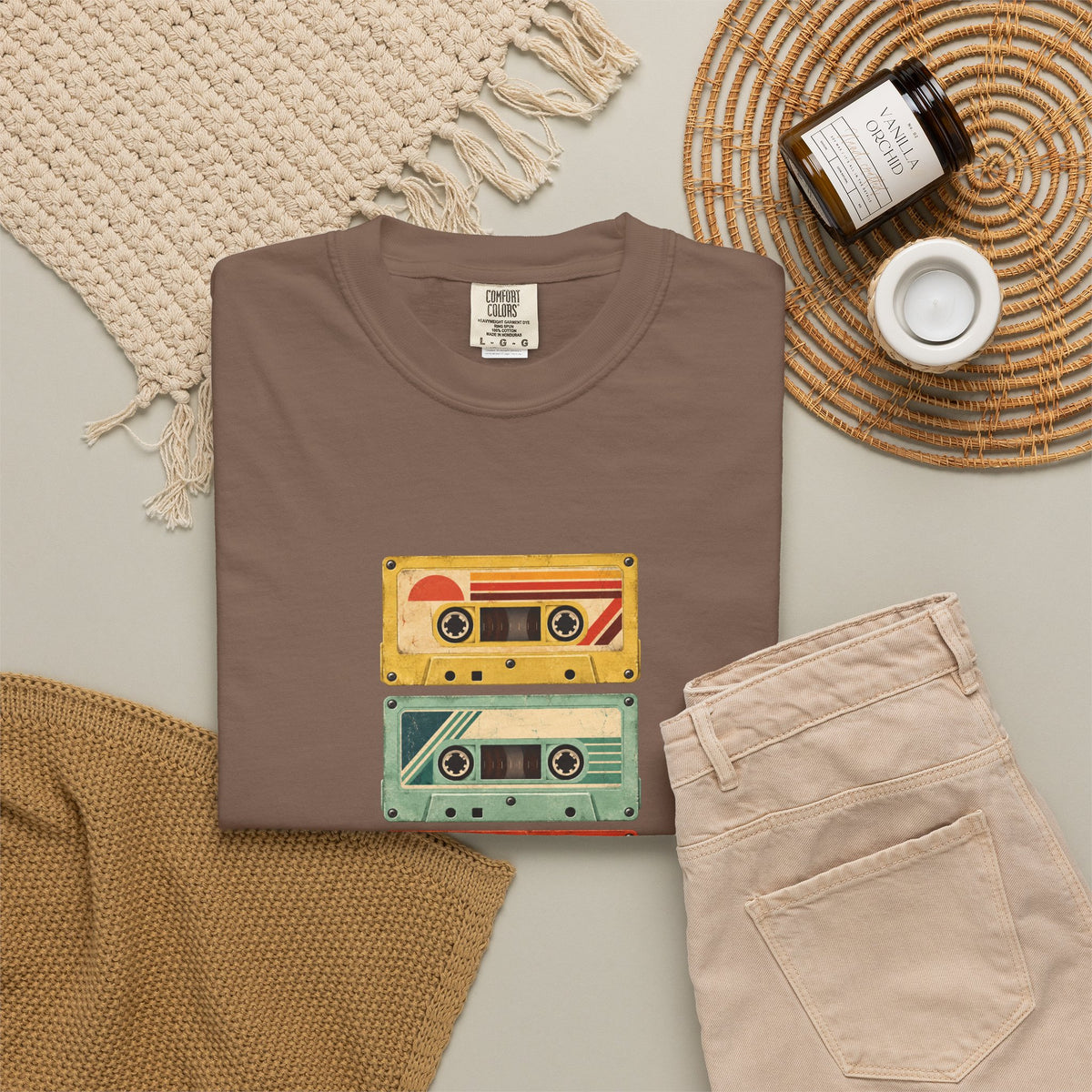 T-Shirt — Vintage Cassette Stack “feed.your.curiosity.” Retro Music Tee — view 29
