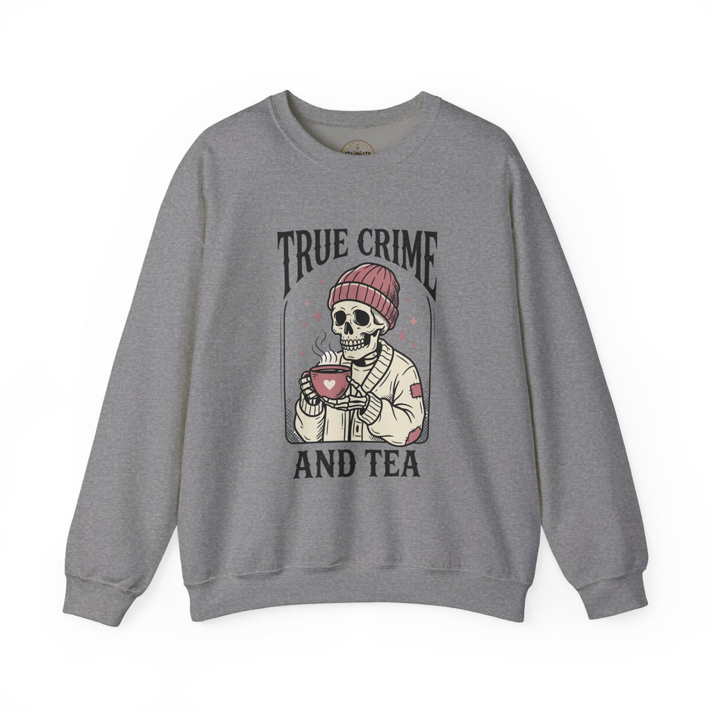 True Crime and Tea Sweatshirt | Skull Tea Mug Graphic, Podcast Lover Crewneck — view 4