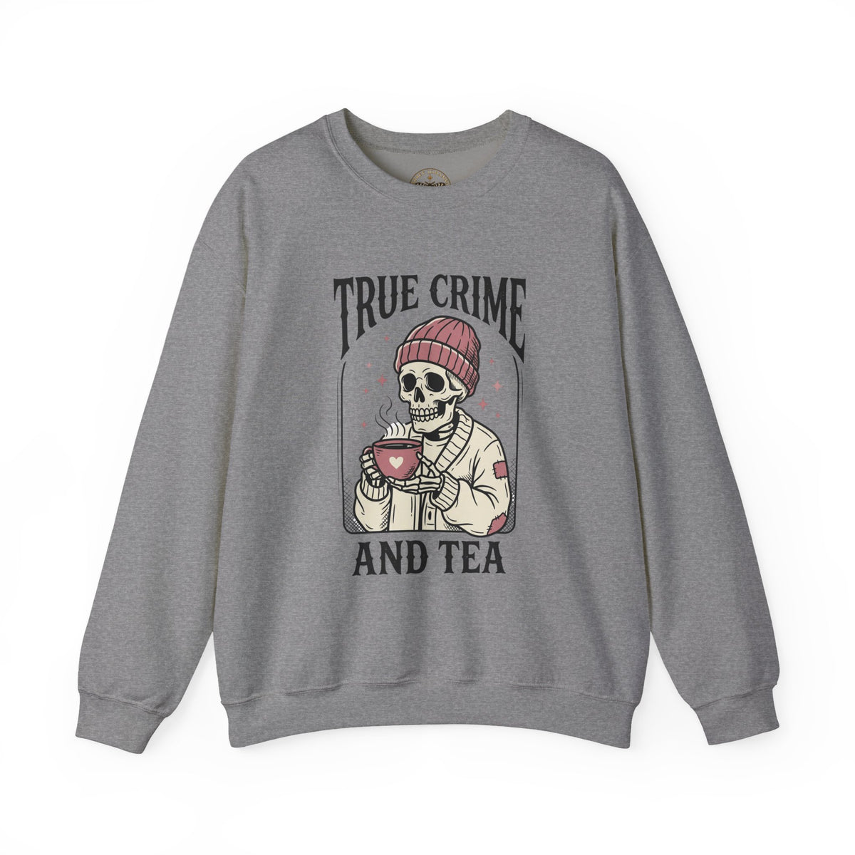 True Crime and Tea Sweatshirt | Skull Tea Mug Graphic, Podcast Lover Crewneck — view 4