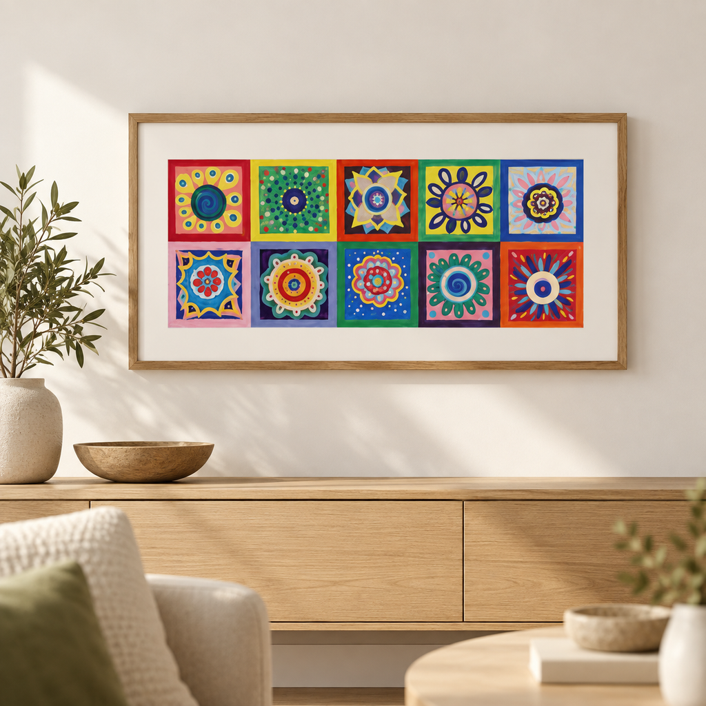Folk Bloom Mandala Grid | Colorful Folk Wall Art — product image 4