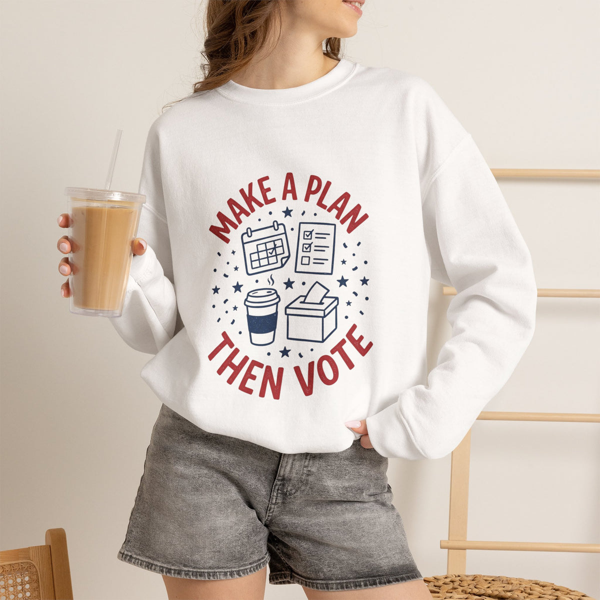 Make a Plan Then Vote Sweatshirt | Midterm Elections Voter Reminder — view 3