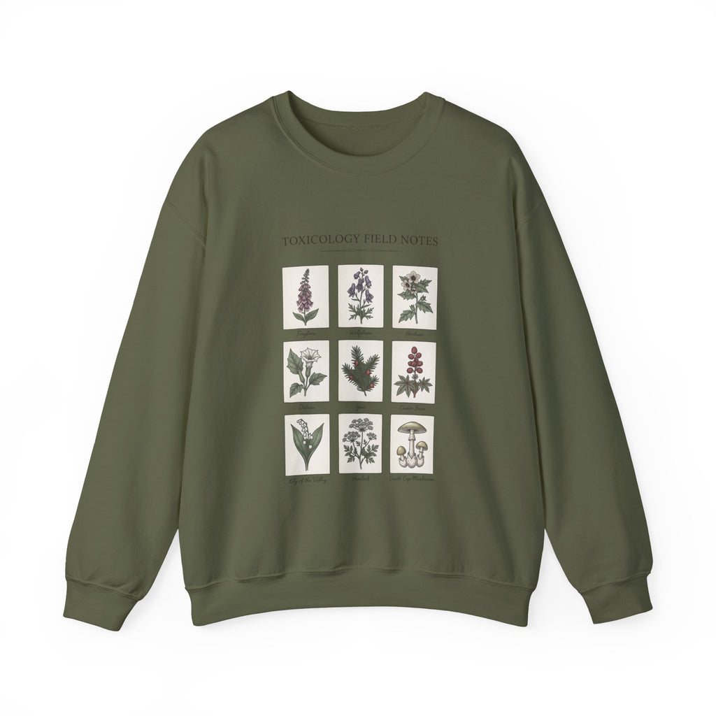 Toxicology Field Notes botanical print Sweatshirt | Gothic botanicals, vintage herbarium — view 1
