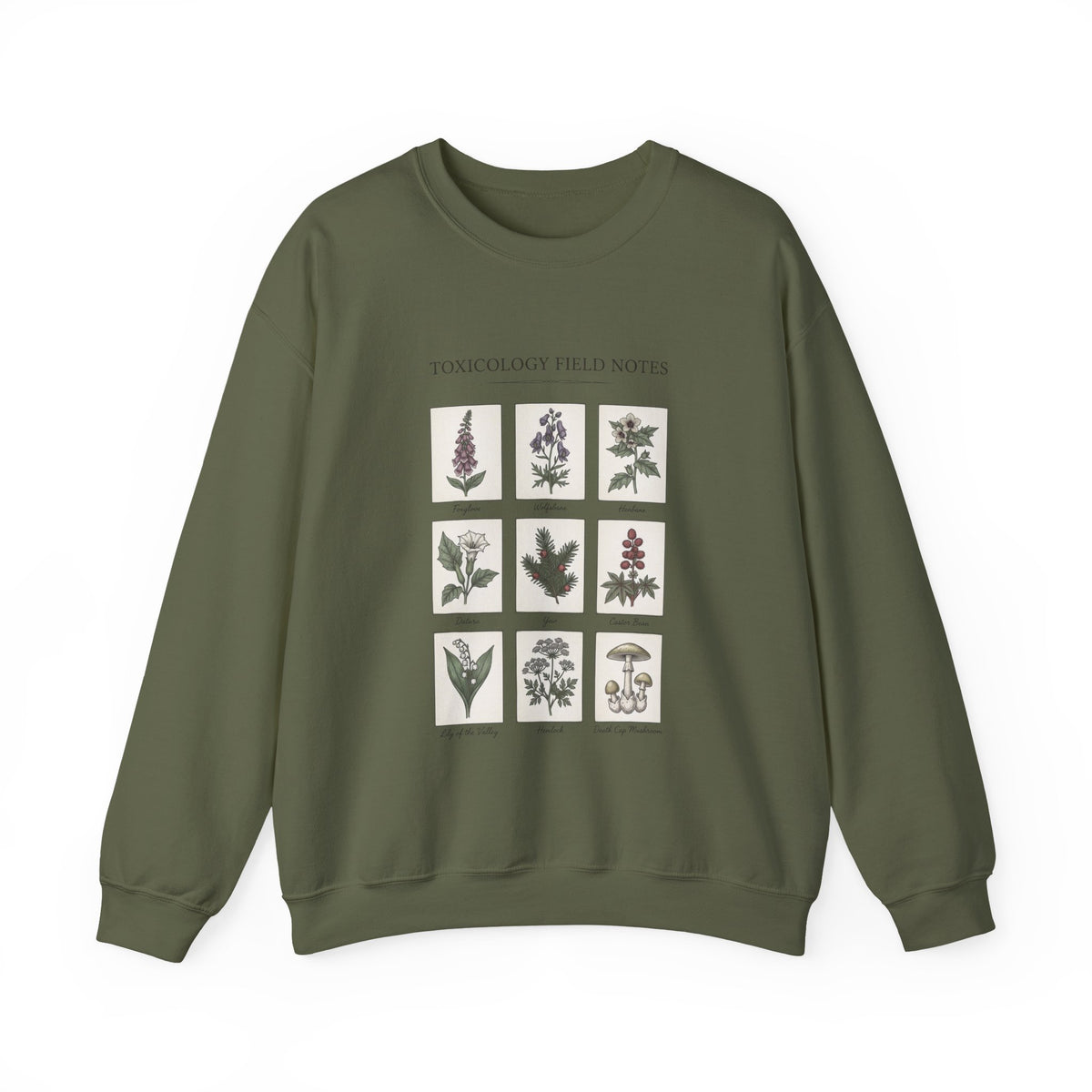 Toxicology Field Notes botanical print Sweatshirt | Gothic botanicals, vintage herbarium — view 1
