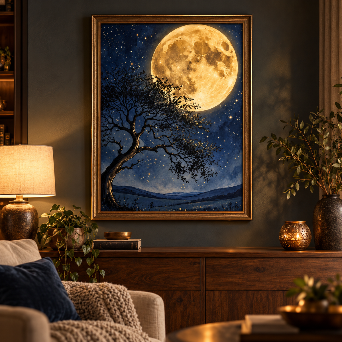 Moonlit Tree Surreal Poster — Night Sky Wall Art Print — product image 1