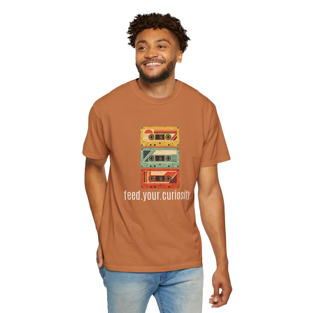 T-Shirt — Vintage Cassette Stack “feed.your.curiosity.” Retro Music Tee — view 4