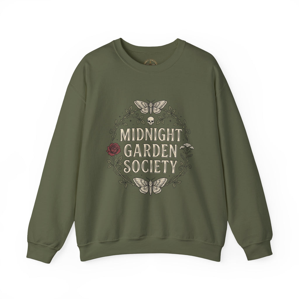 Midnight Garden botanical crest Sweatshirt | Gothic botanicals, floral skull motif — view 3