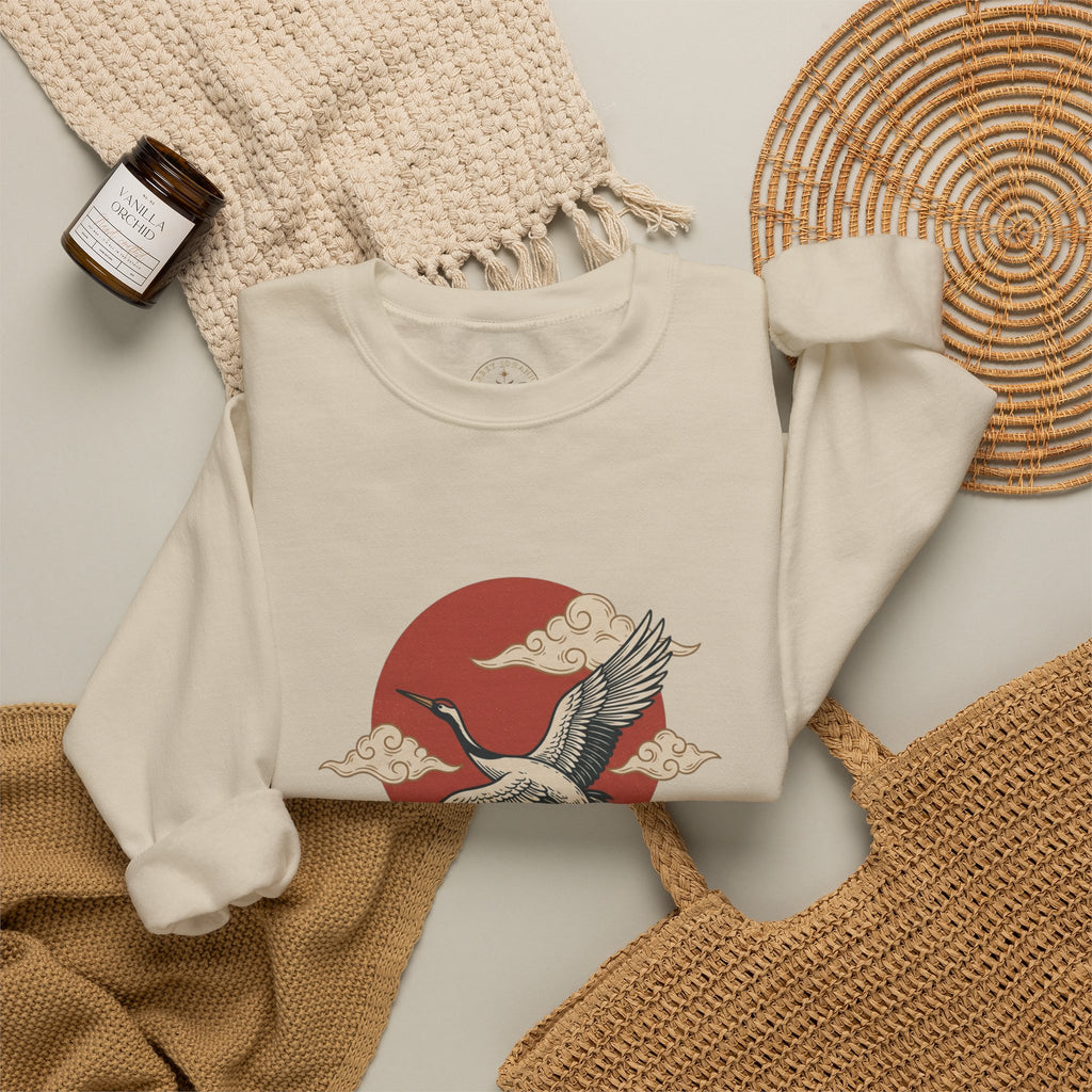 Traditional Tattoo-Style Crane Illustration Sweatshirt | Vintage Flash, Limited Palette — view 38