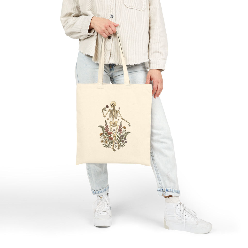 Skeleton with Wildflowers Tote | Gothic Botanicals canvas bag — view 6