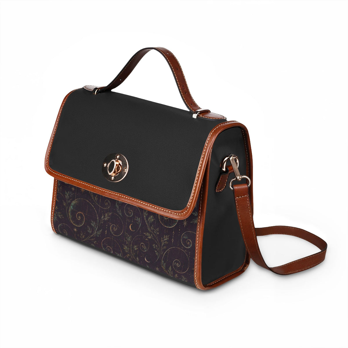 Minimalistic Dreamy Satchel Bag – Vintage Floral Accent, Leather-Trimmed Waterproof Handbag