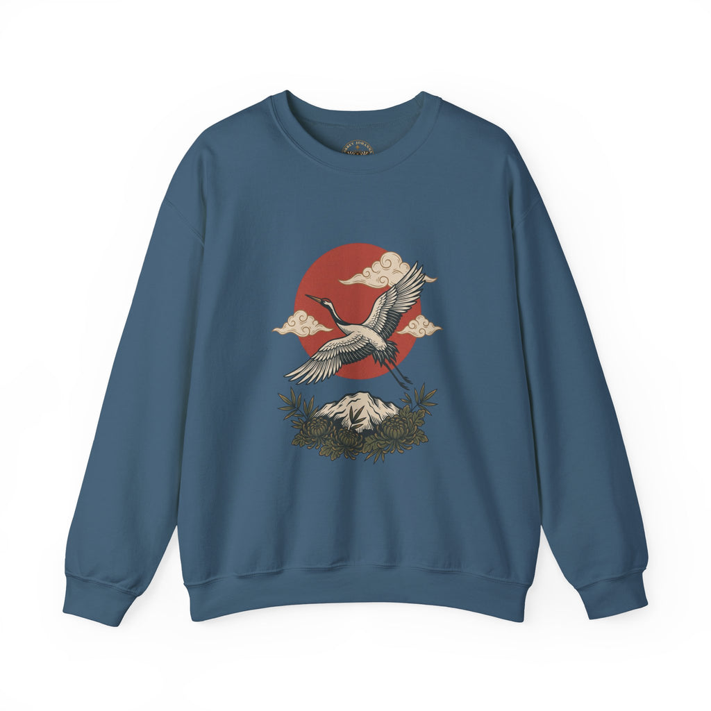 Traditional Tattoo-Style Crane Illustration Sweatshirt | Vintage Flash, Limited Palette — view 8