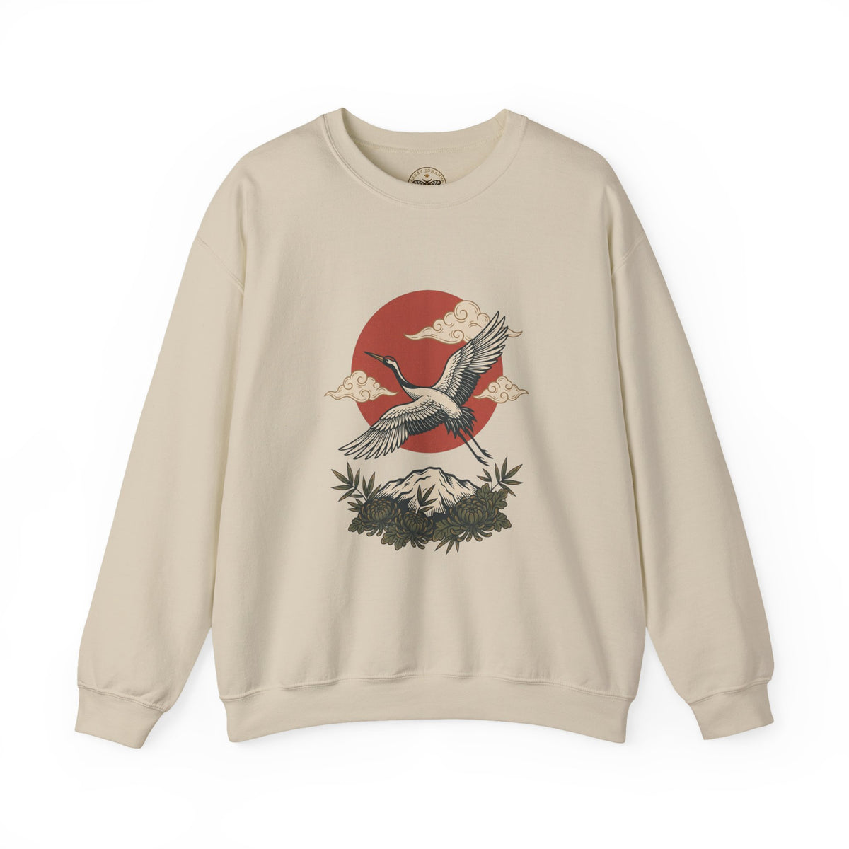 Traditional Tattoo-Style Crane Illustration Sweatshirt | Vintage Flash, Limited Palette — view 4