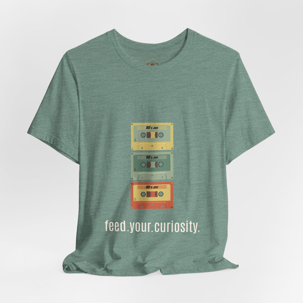 Feed Your Curiosity retro cassette tape graphic T-shirt — product view 7