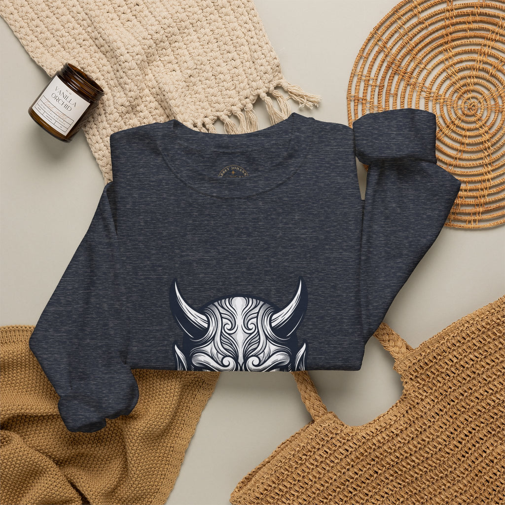 Oni Mask Illustration Crewneck Sweatshirt | Traditional Tattoo-Inspired, Bold Flash Art — view 18