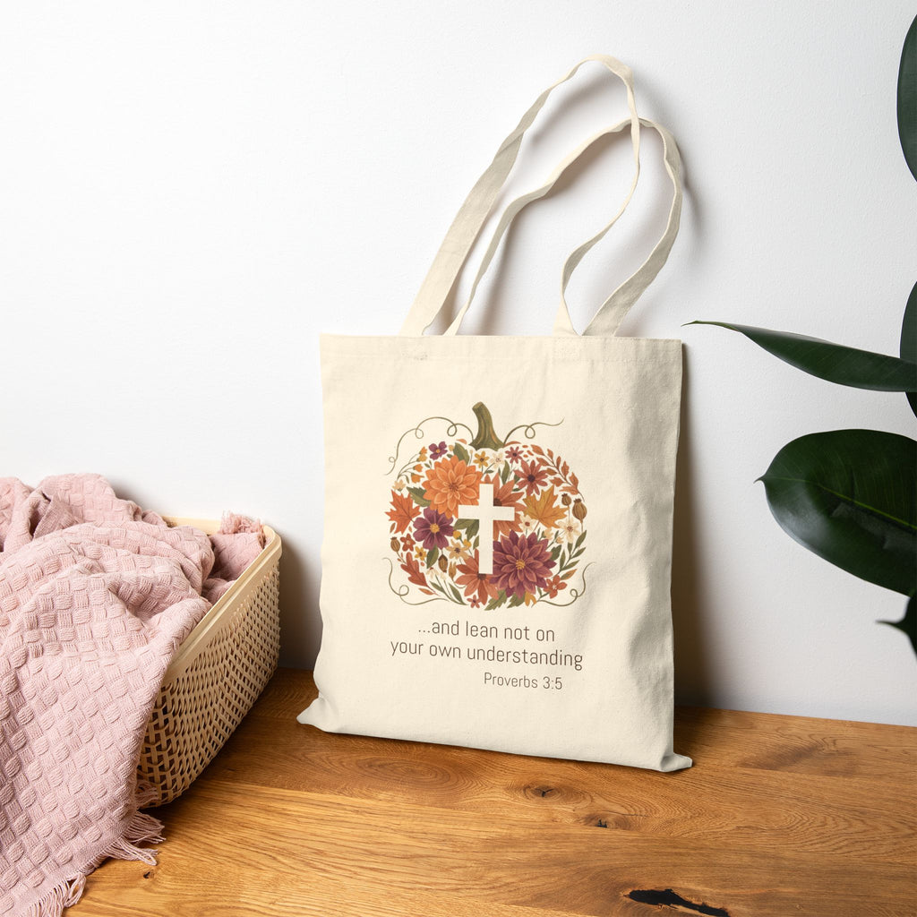 In Him I Trust Pumpkin Floral Cross Tote | Christian Autumn, Fall Faith — view 5