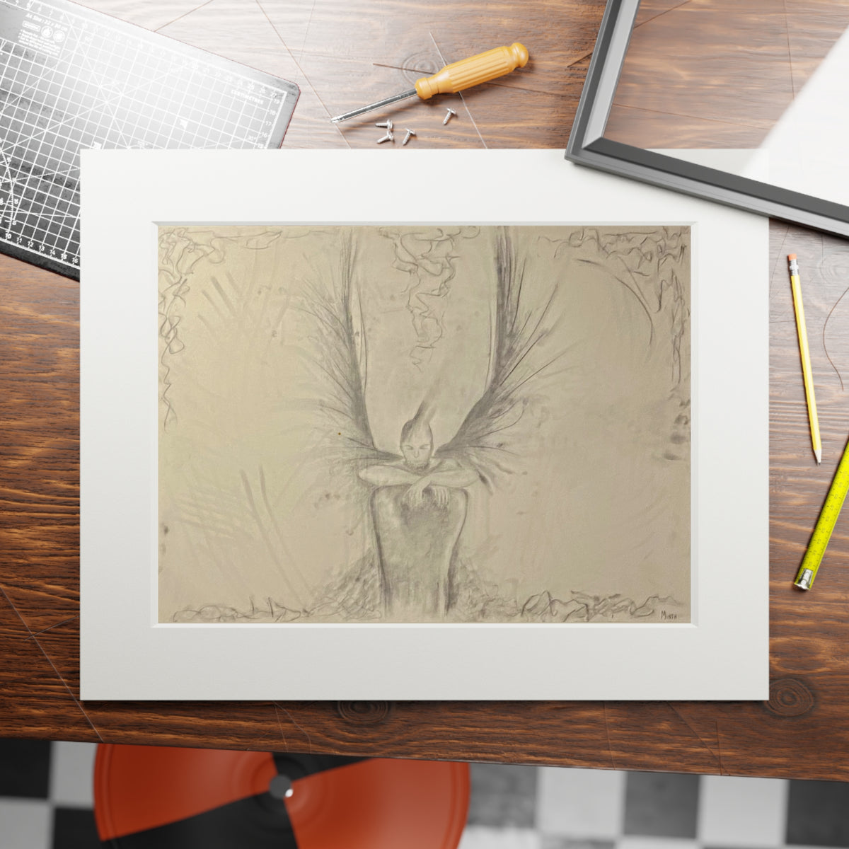 The Guardian — Giclée Fine Art Print with Passepartout | Original Charcoal Artwork