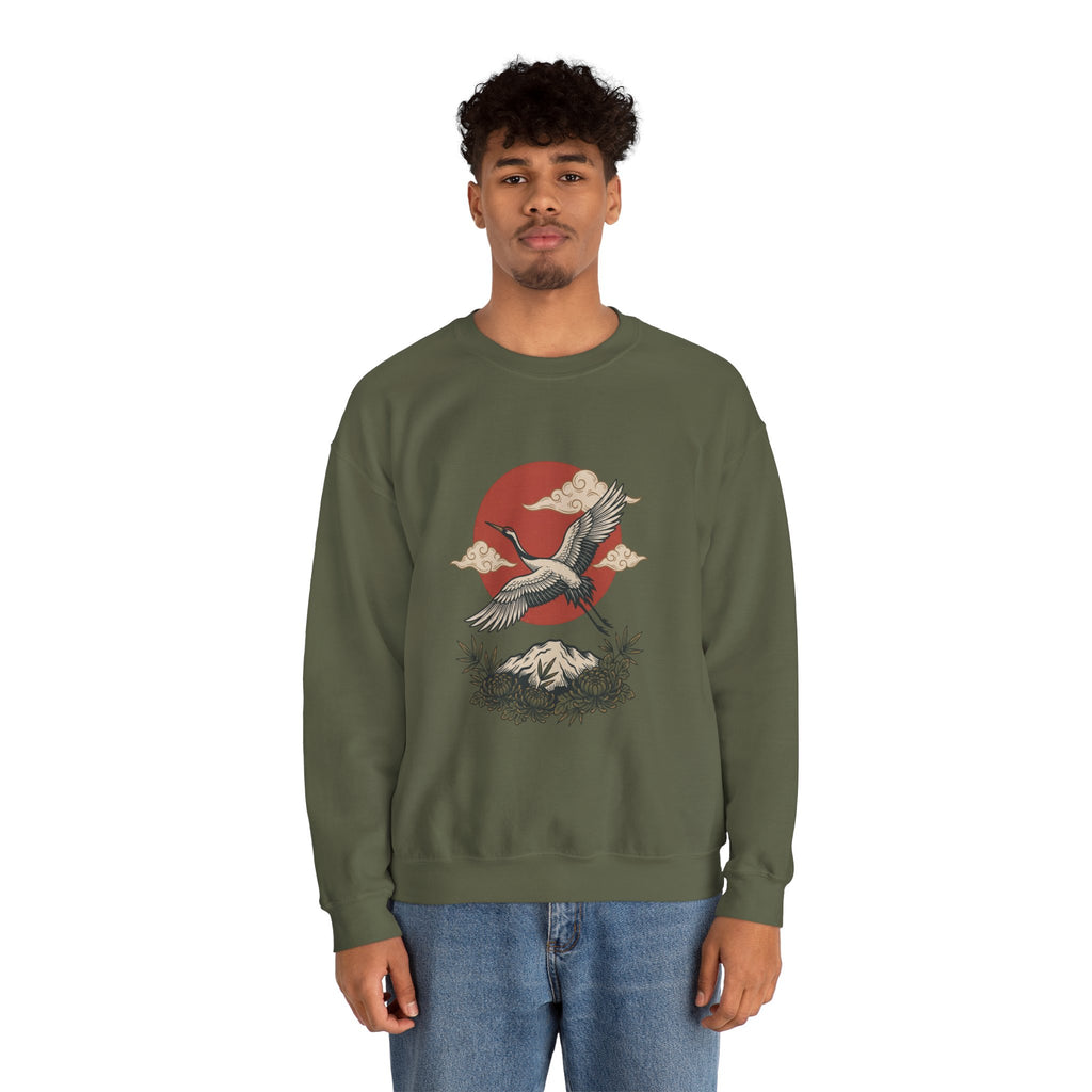 Traditional Tattoo-Style Crane Illustration Sweatshirt | Vintage Flash, Limited Palette — view 58