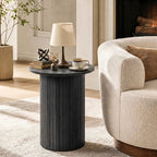 18" Round Fluted Side Table with Pedestal Drum Base