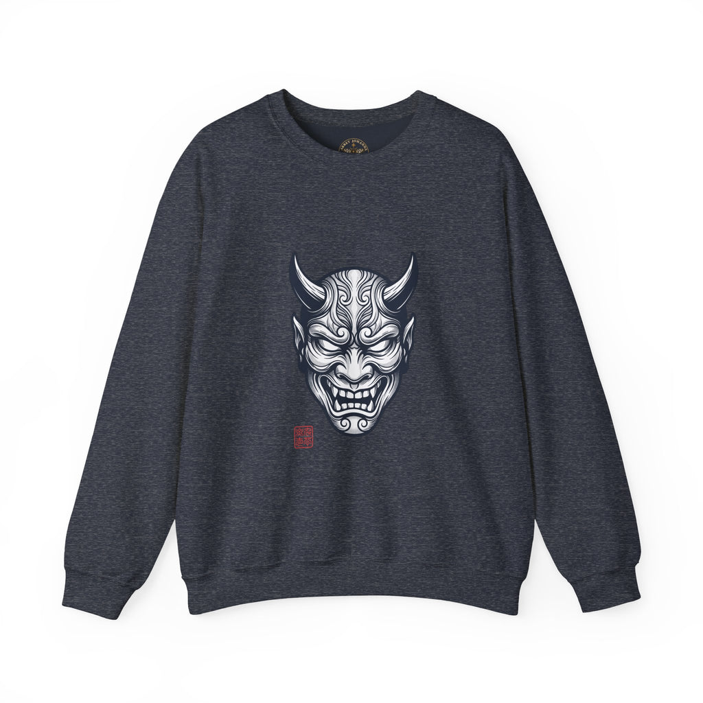Oni Mask Illustration Crewneck Sweatshirt | Traditional Tattoo-Inspired, Bold Flash Art — view 11