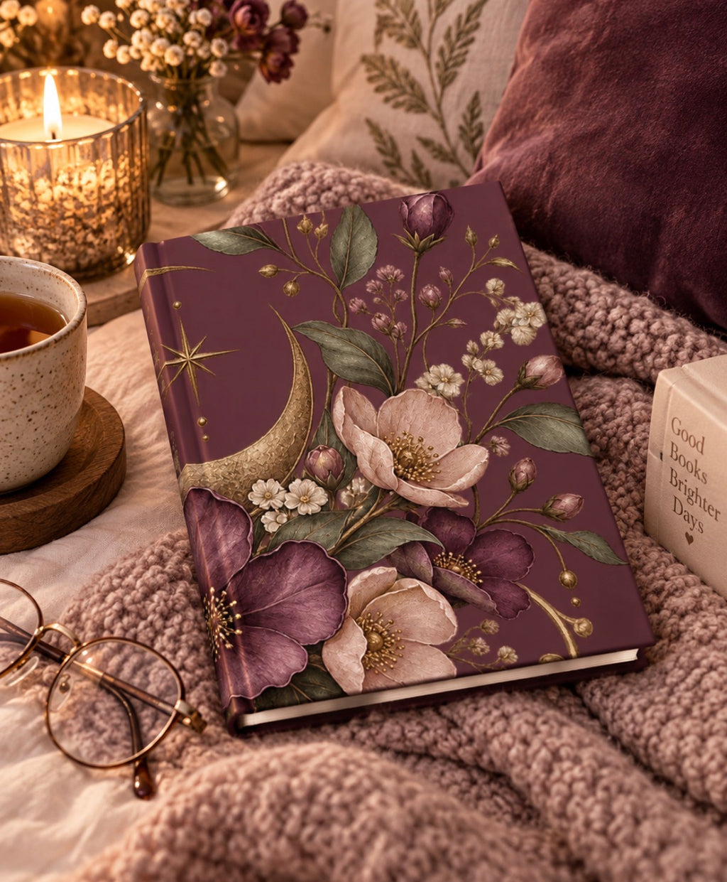 Moonlit Floral Hardcover Journal — Blush & Plum Floral Notebook — view 3