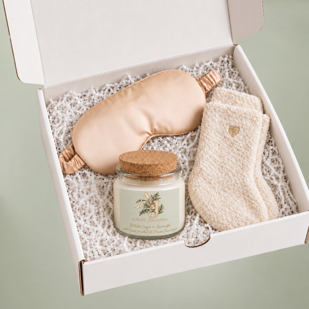 Soy Candle, Sleep Mask & Socks Gift Set — White Sage + Lavender — view 3