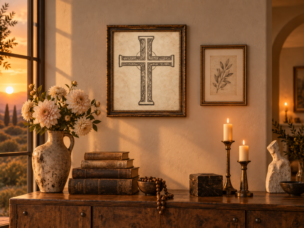 Sacred Bloom Cross Fine Art Print | Christian Cross Wall Art | Vintage Faith Decor — view 10