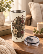 20oz Floral Cross Tumbler — Faith Scripture Travel Mug — view 1