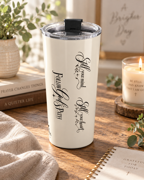 20oz Floral Cross Tumbler — Faith Scripture Travel Mug — view 2