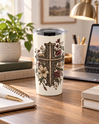 20oz Floral Cross Tumbler — Faith Scripture Travel Mug — view 3