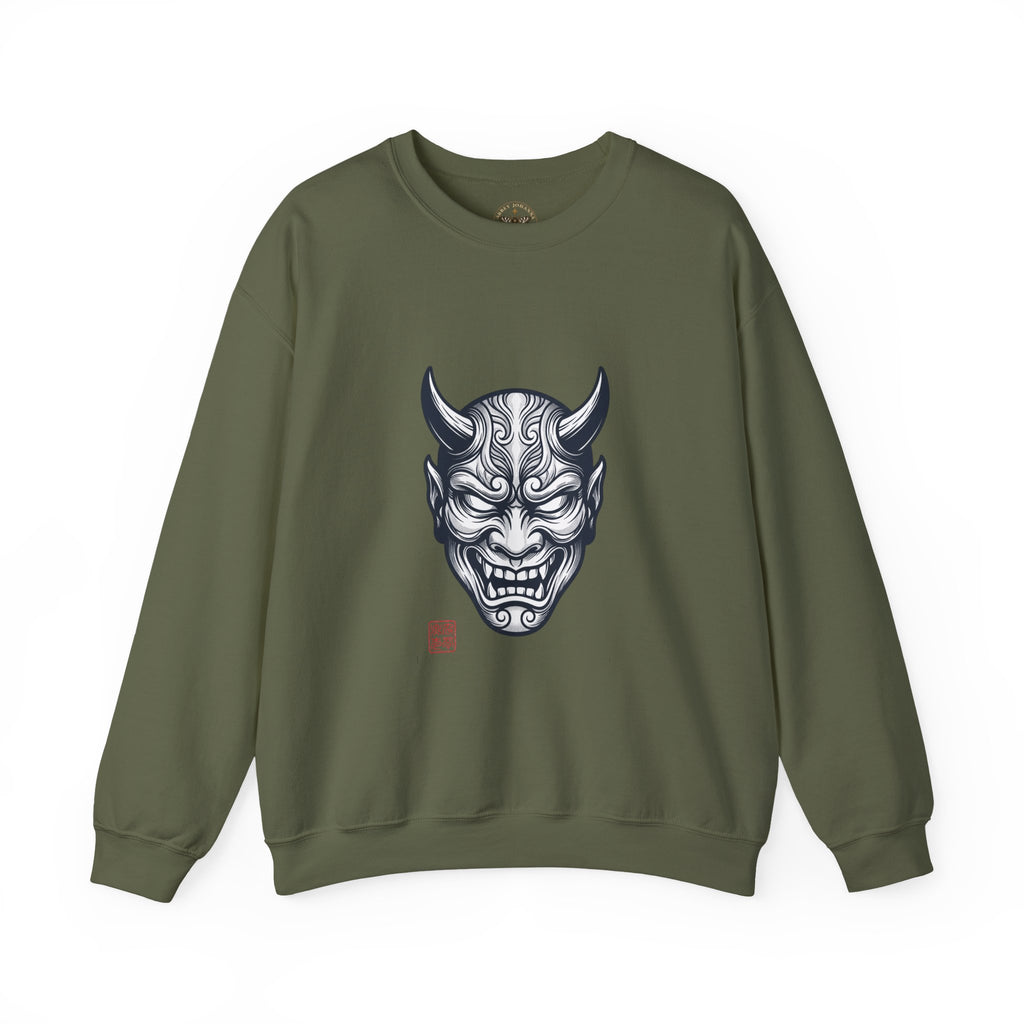 Oni Mask Illustration Crewneck Sweatshirt | Traditional Tattoo-Inspired, Bold Flash Art — view 7