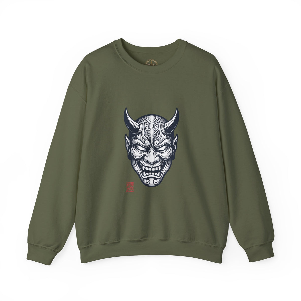 Oni Mask Illustration Crewneck Sweatshirt | Traditional Tattoo-Inspired, Bold Flash Art — view 7
