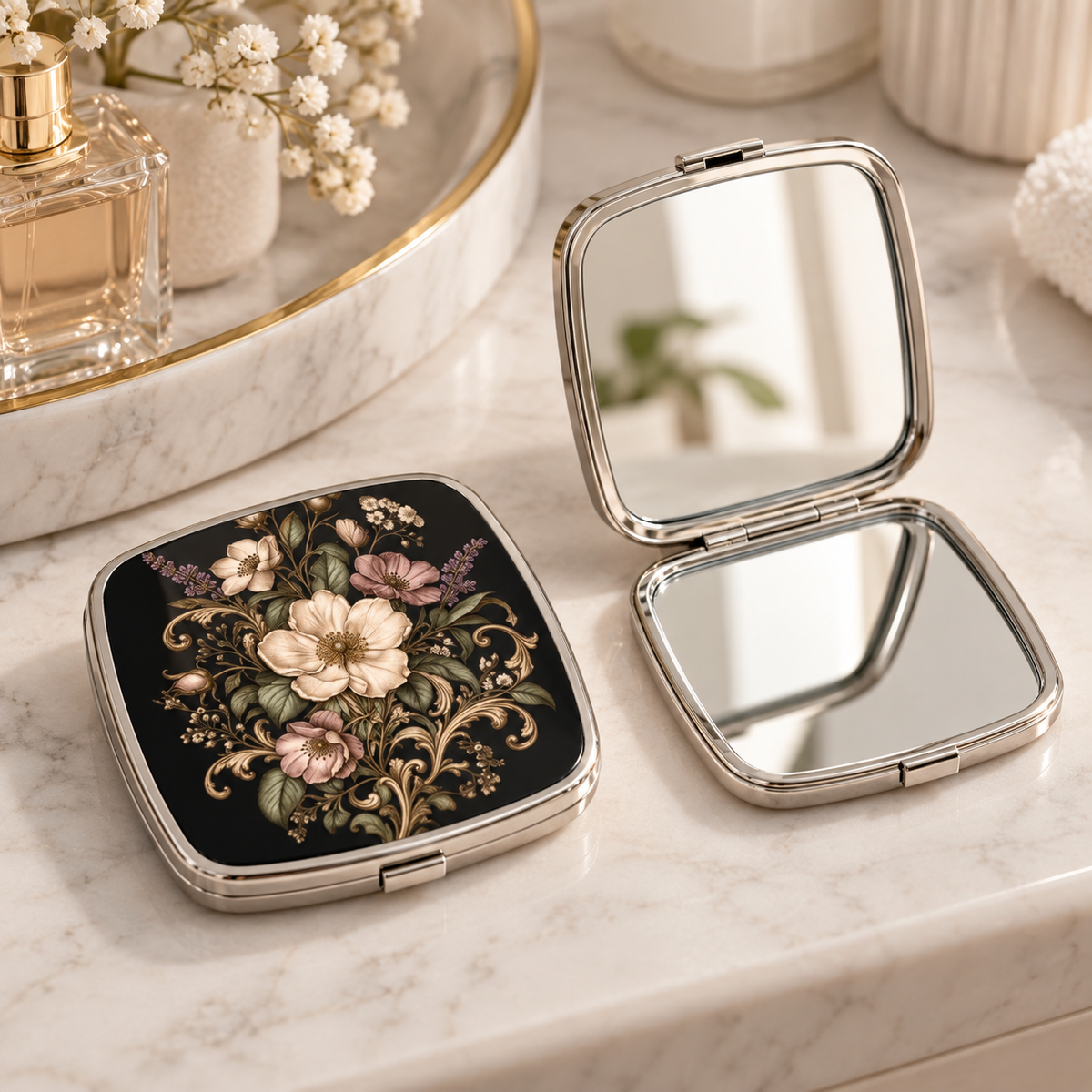 Vintage Botanical Square Pocket Mirror — product image 1