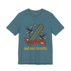 Skate Till Late Skateboard Tee | Traditional Tattoo Flash, Swallows & Banner — view 23