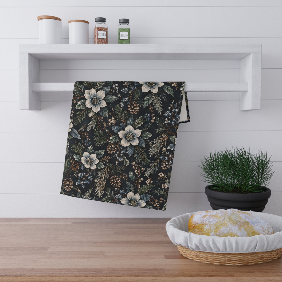 Midnight Winter Garden Cotton Twill Tea Towel | The Winter House Collection