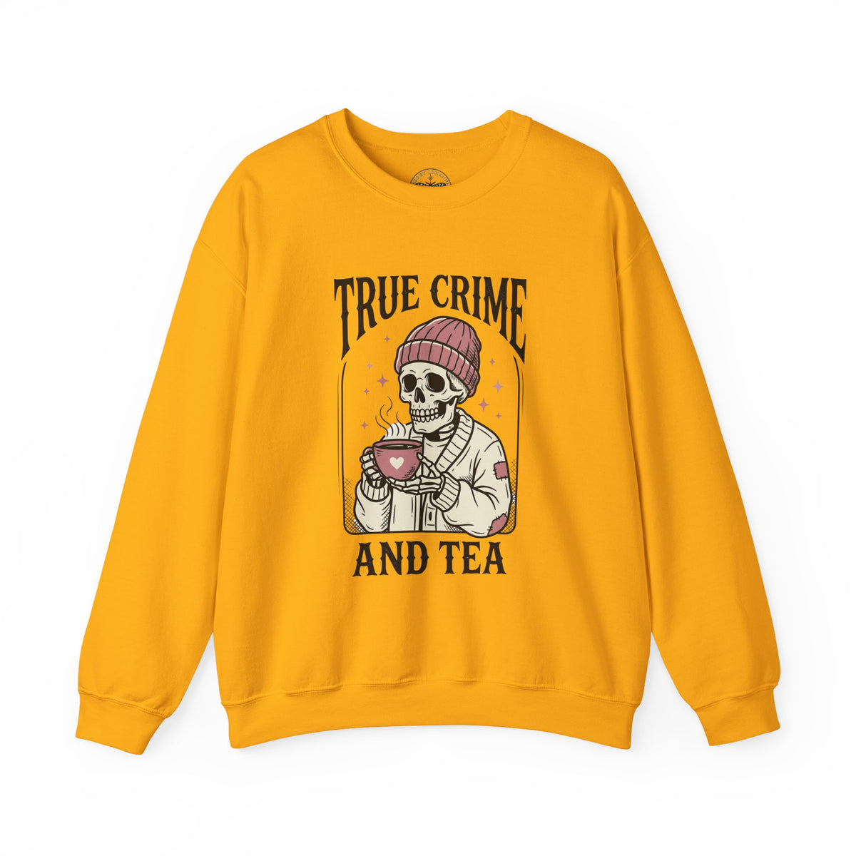 True Crime and Tea Sweatshirt | Skull Tea Mug Graphic, Podcast Lover Crewneck — view 2