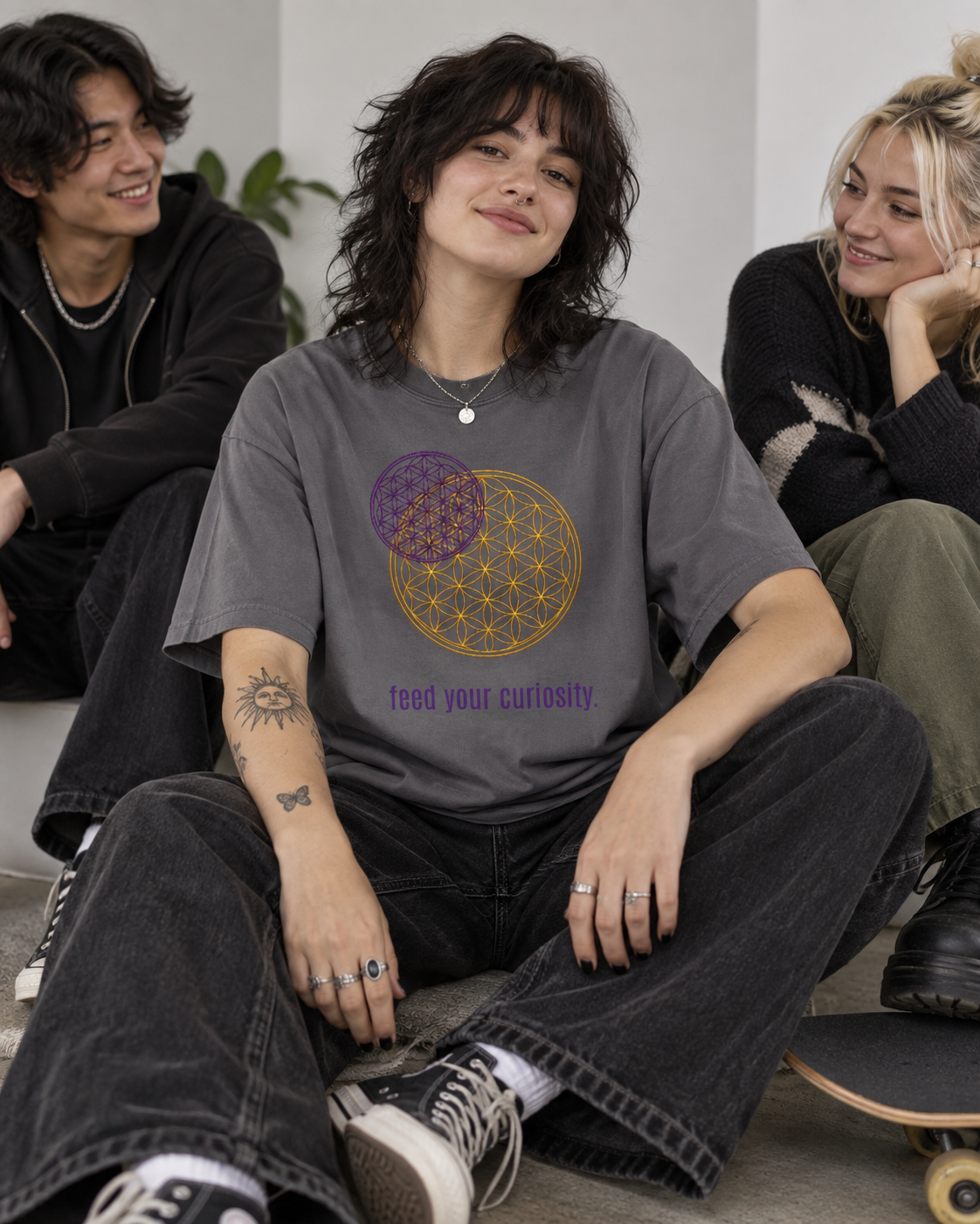 Curiosity Tee — 'Feed Your Curiosity' Flower of Life Graphic T-Shirt — view 3